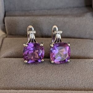 925 Sterling Silver Earrings Cushion Cut Amythest 9mm Natural Gemstones Fine